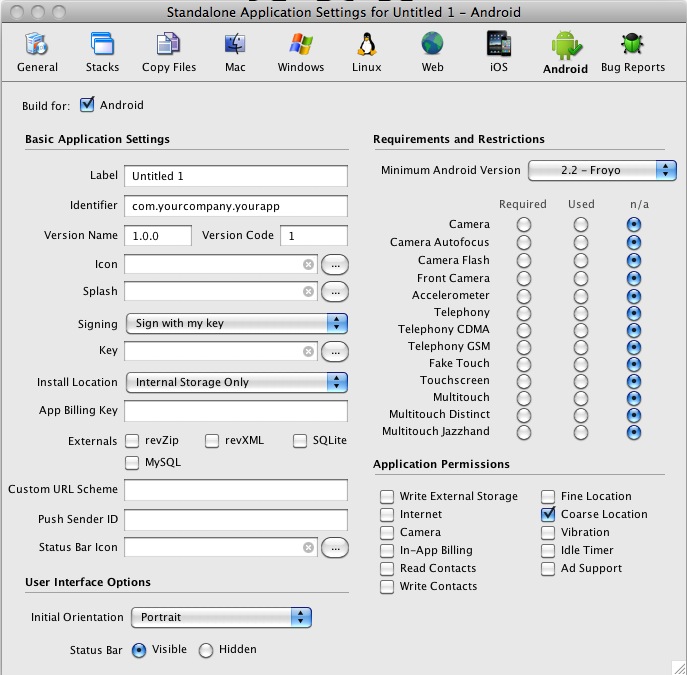 Stand alone settings